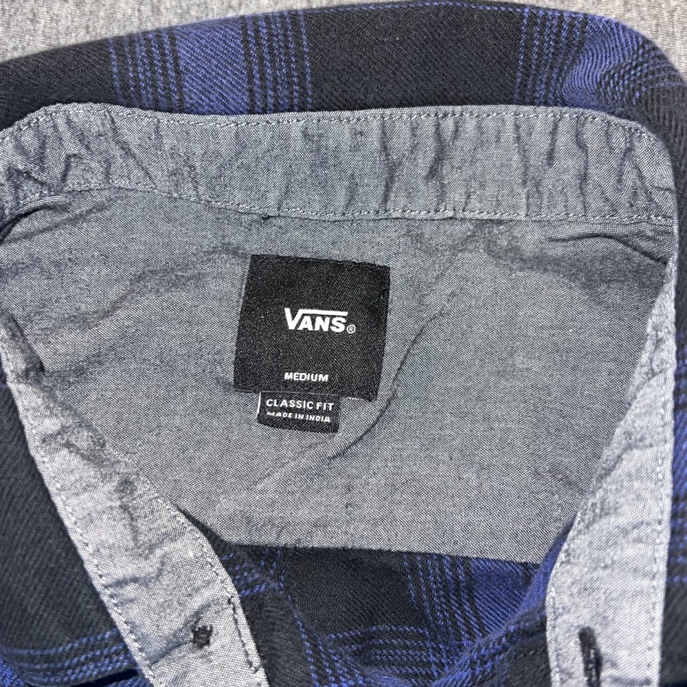 Vans Off The Wall Shirt Mens M Blue Plaid Collard Flannel Button Long Sleeve - Picture 3 of 7